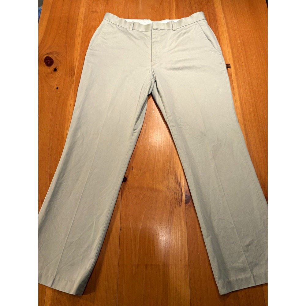 Perry Ellis Men's 33x30 Tailored Fit Dress Pants Khaki 100% Cotton Flat Front